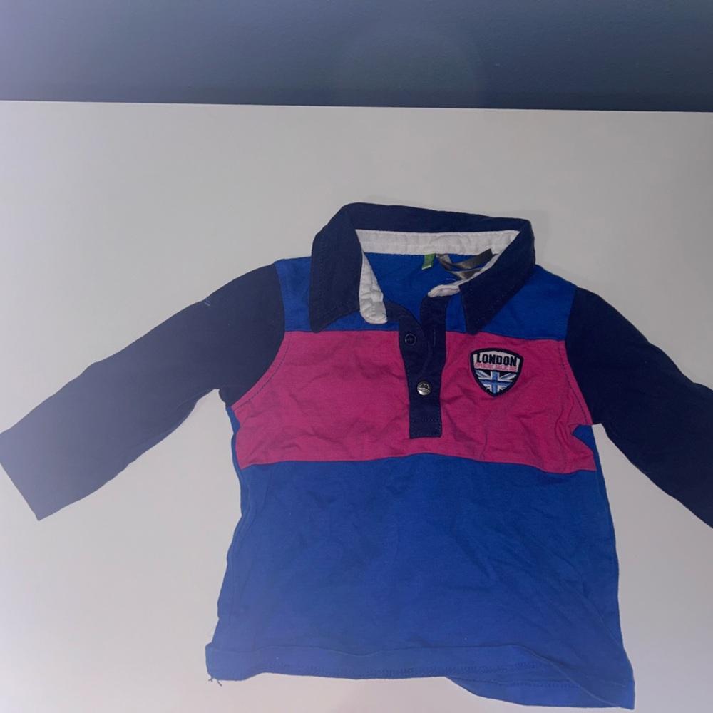 Blue and Pink Long Sleeve Polo Shirt